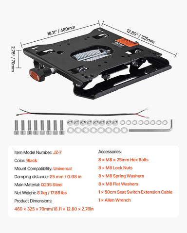 VEVOR tractor setup image shows eight-hole compatibility for multiple machines.