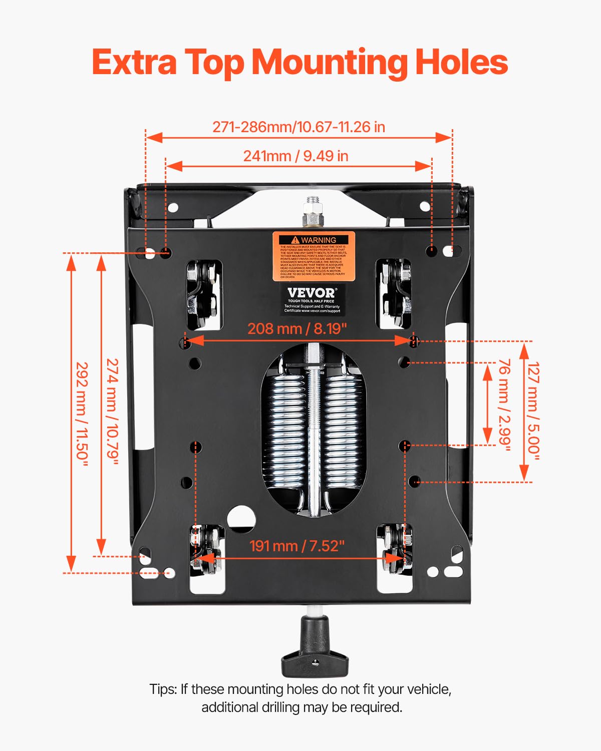 VEVOR seat suspension kit durable construction image emphasizes 3mm steel and corrosion resistance.