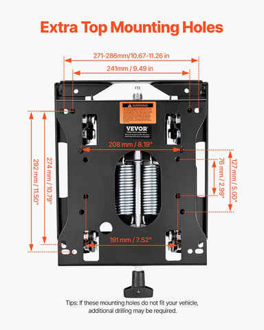 VEVOR seat suspension kit durable construction image emphasizes 3mm steel and corrosion resistance.