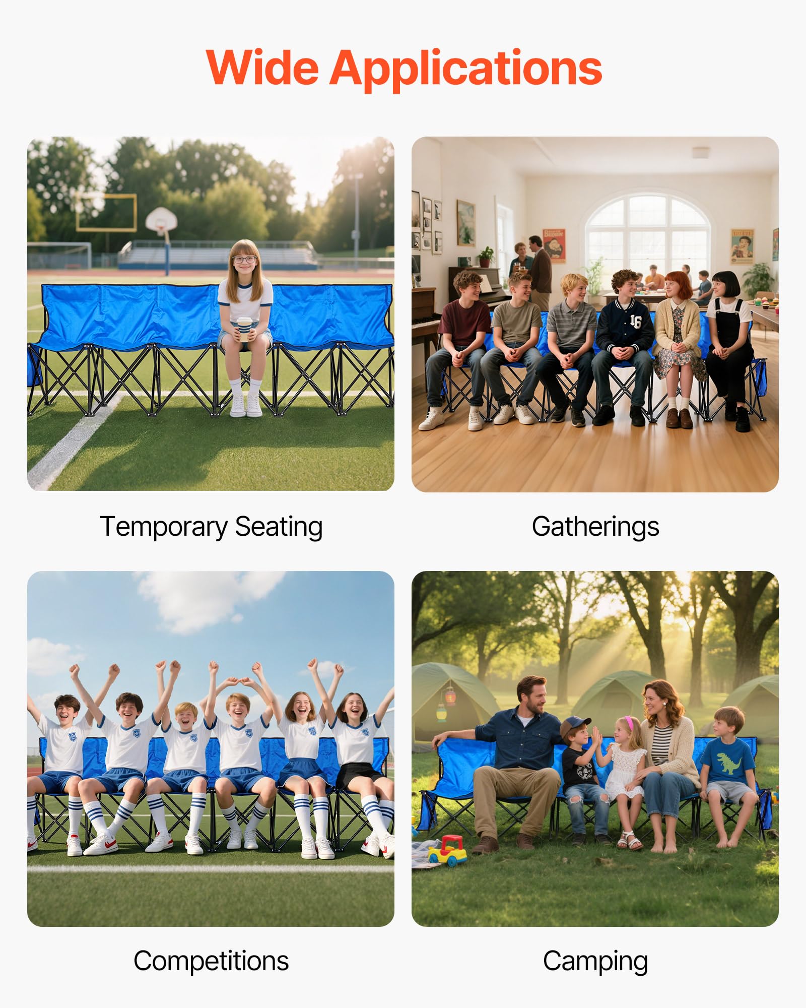 VEVOR six-seat bench with backrest ideal for games and camping