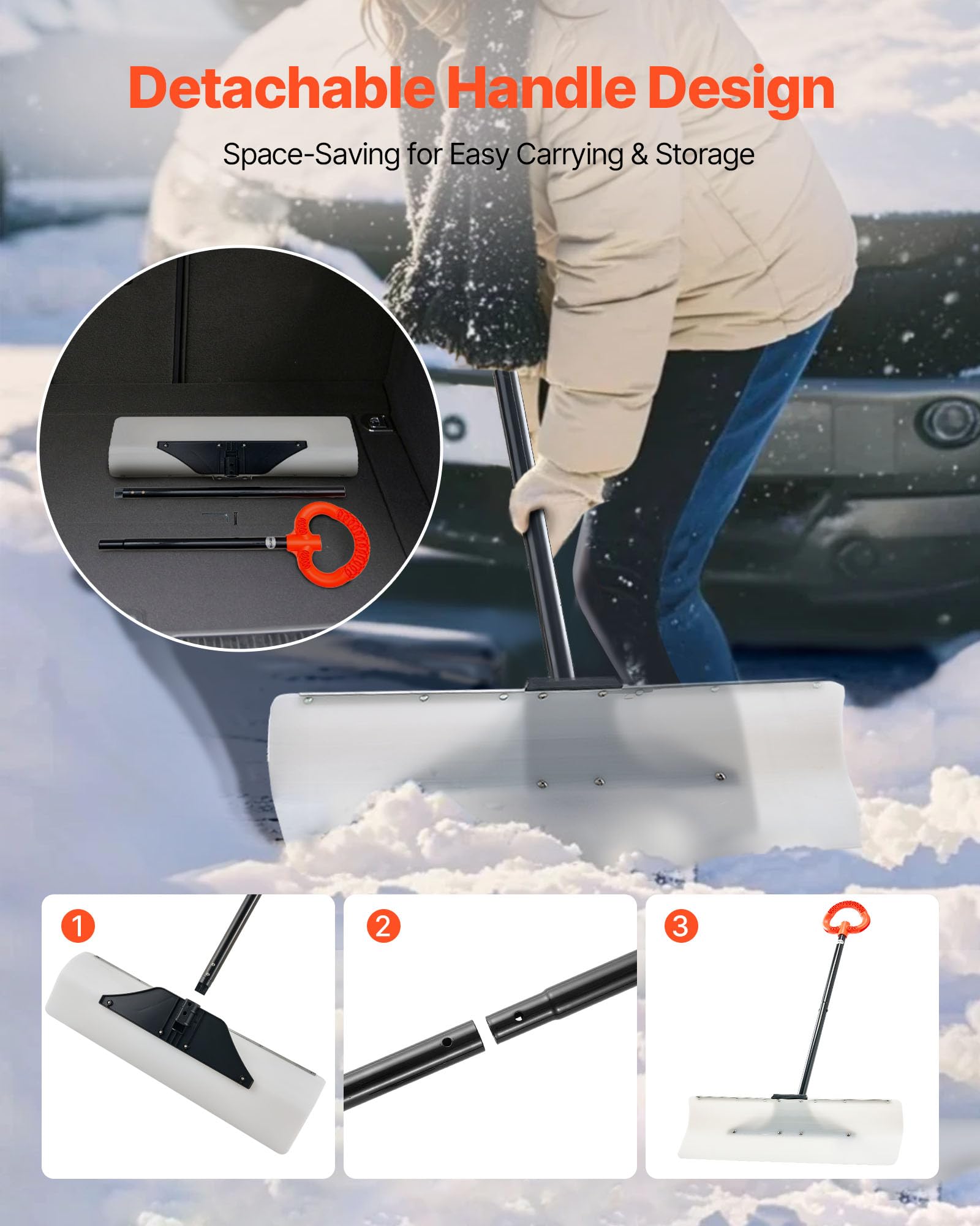 VEVOR Snow Pusher anti-slip grip for secure use in wet conditions