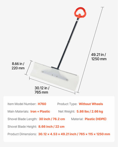 VEVOR Snow Pusher detachable handle for easy disassembly