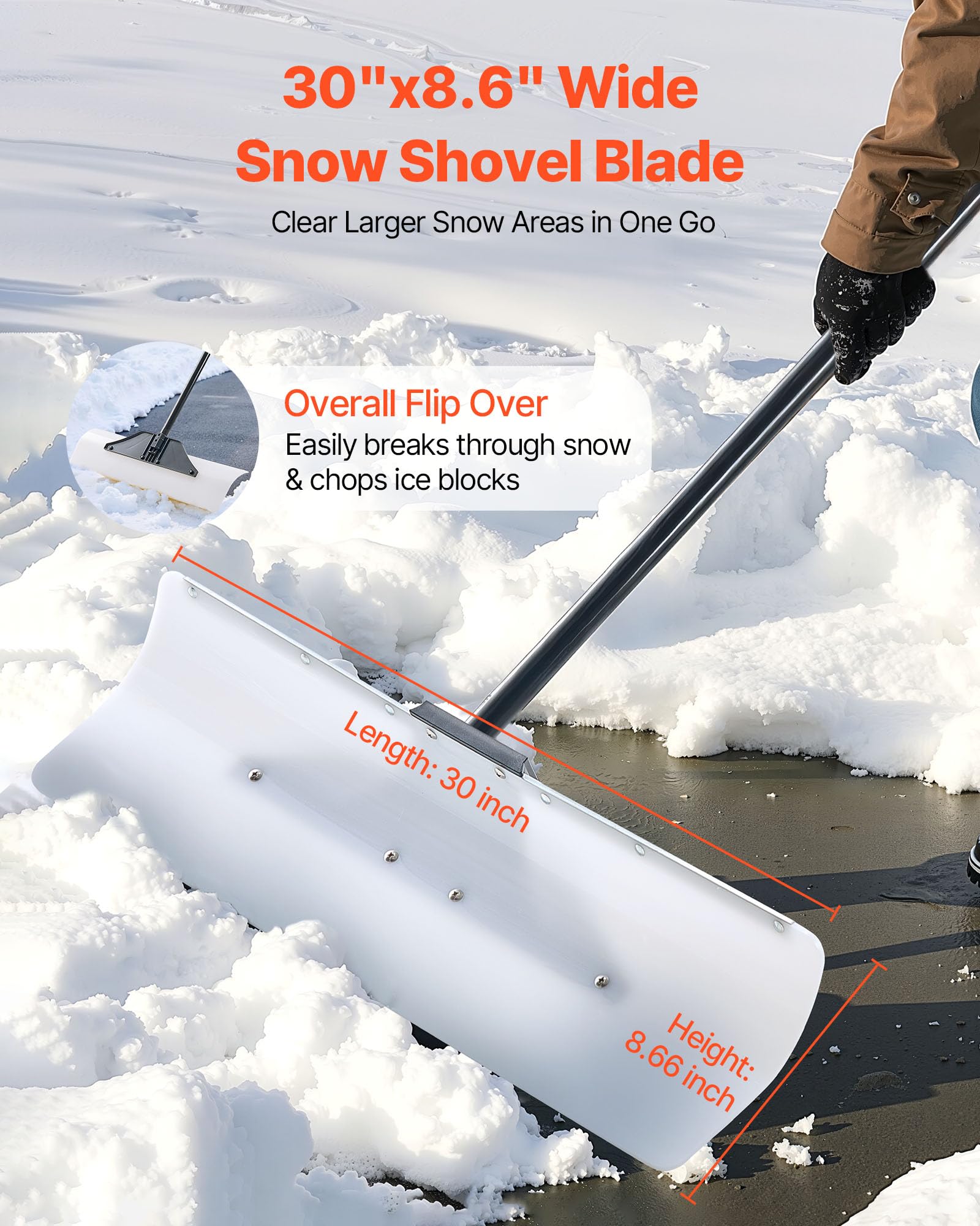 VEVOR Snow Pusher segmented handle for compact storage and adjustable reach