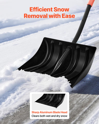 VEVOR snow shovel showing D-shaped handles for comfortable grip during use.