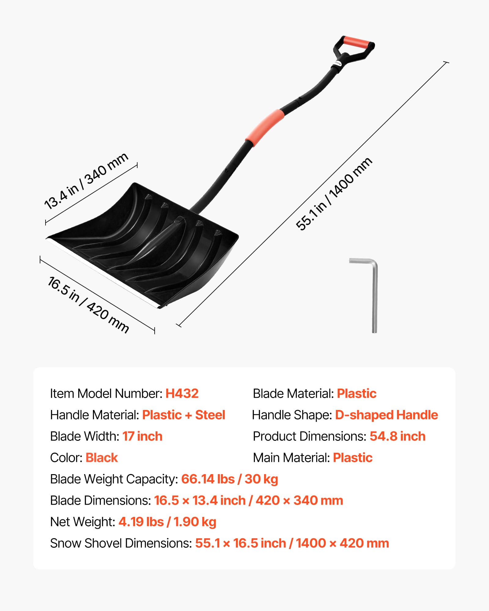 Durable steel shaft of VEVOR shovel provides strong support in wet snow.