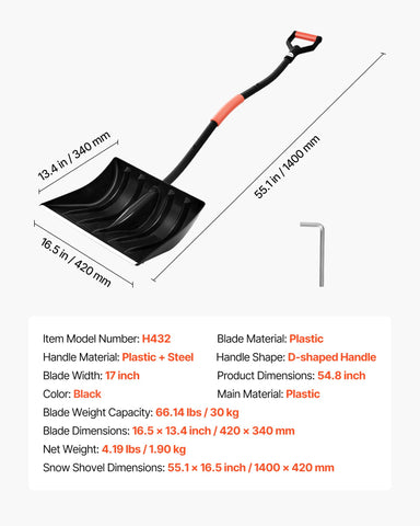 Durable steel shaft of VEVOR shovel provides strong support in wet snow.