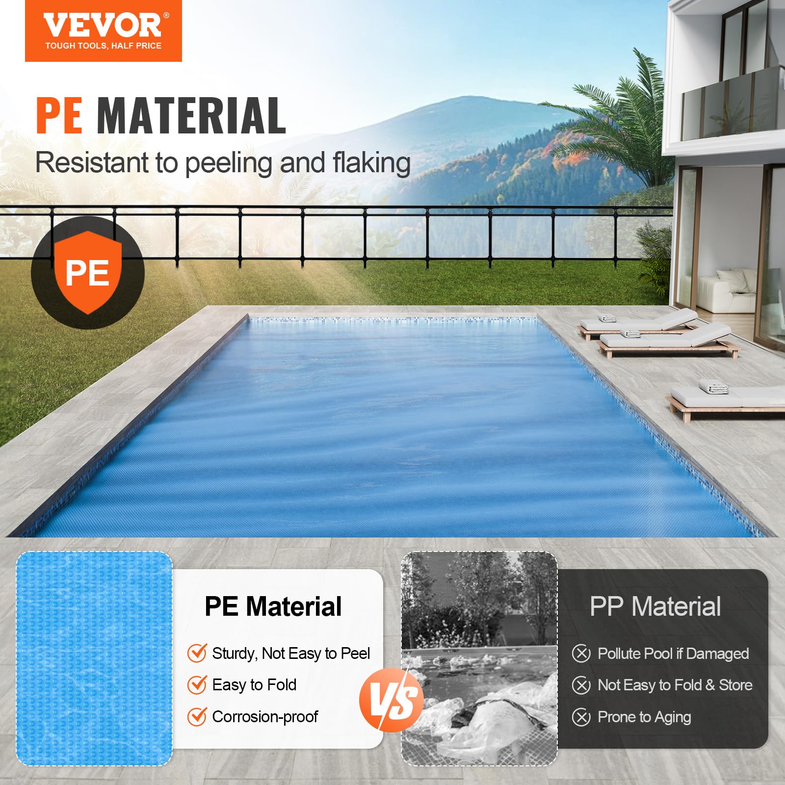 VEVOR solar cover heat absorption; warms pool on sunny days.