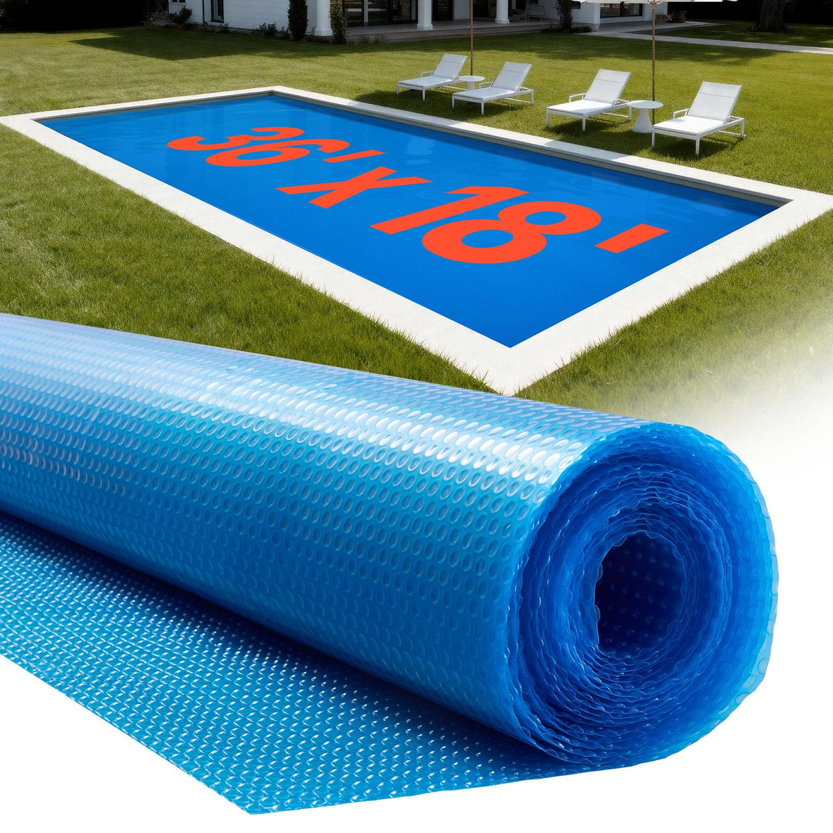 VEVOR solar pool cover in use over a rectangular pool to retain heat