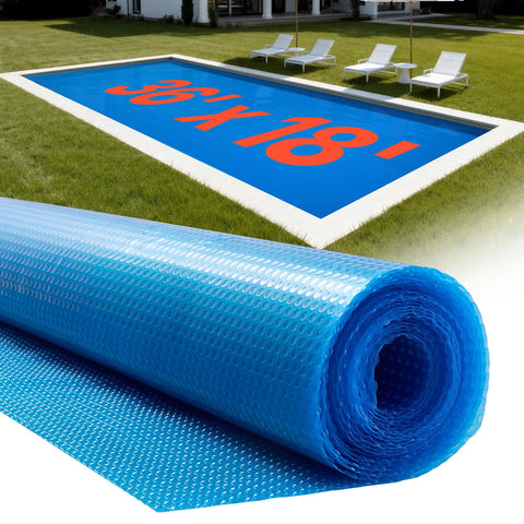 VEVOR solar pool cover in use over a rectangular pool to retain heat