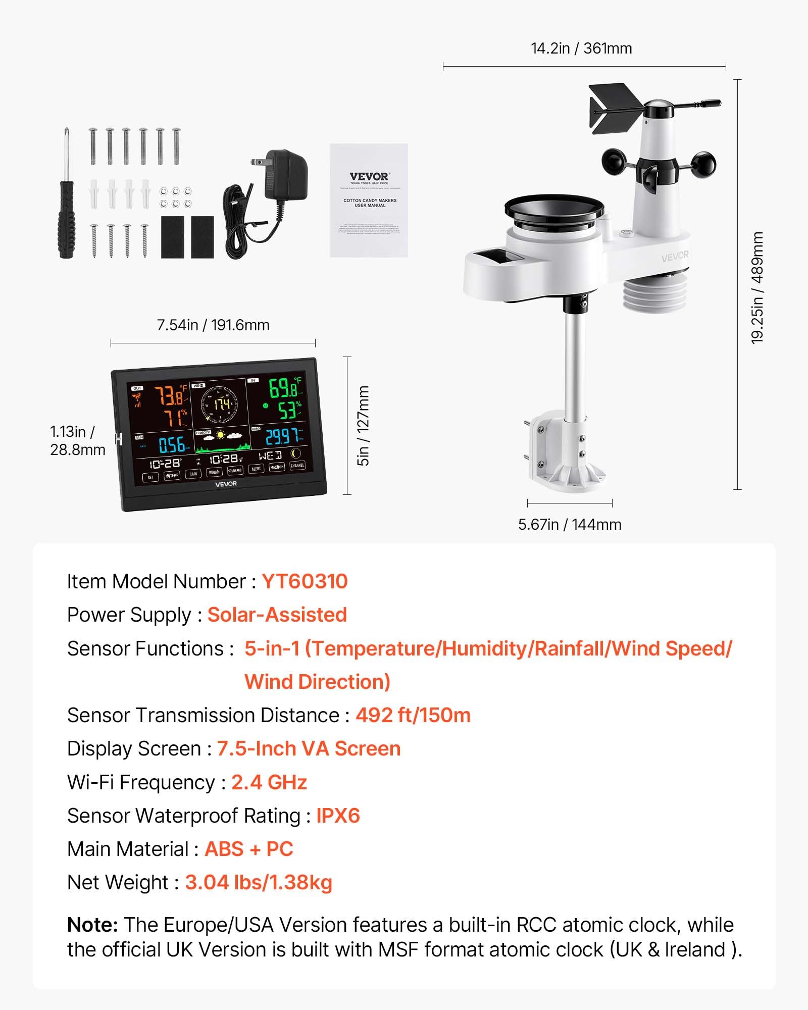 VEVOR solar-powered weather station with battery backup in use