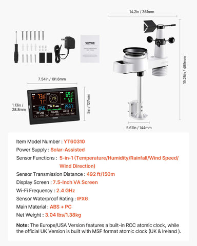 VEVOR solar-powered weather station with battery backup in use