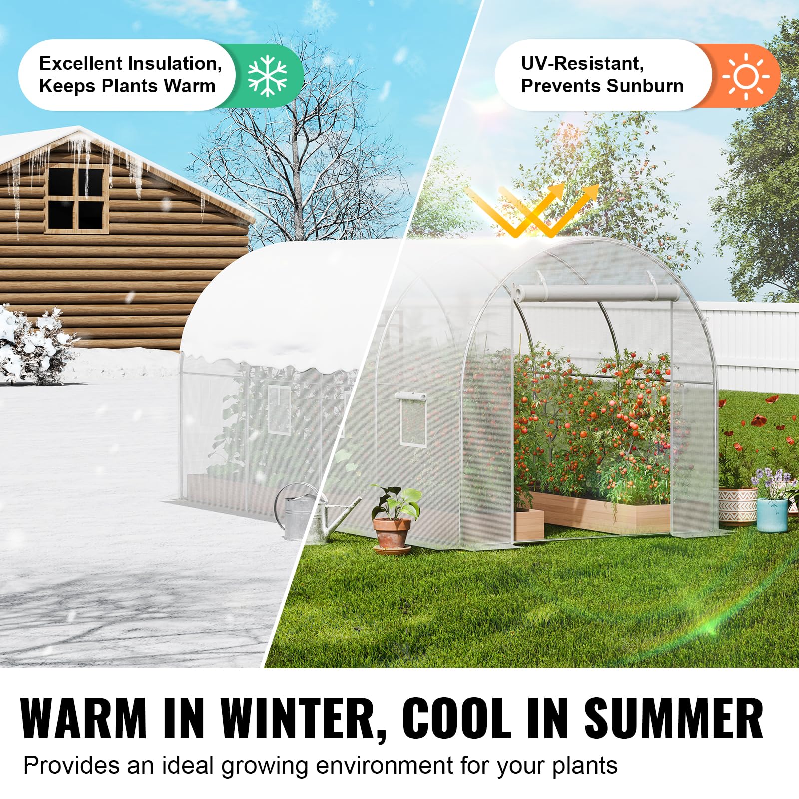 VEVOR spacious walk-in design facilitates plant care and shelving