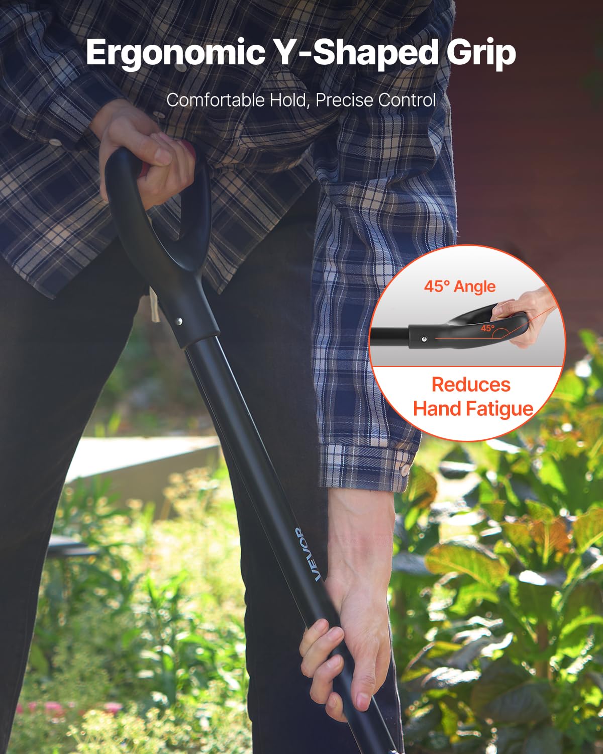 VEVOR spading fork with Y grip and non-slip grip in wet soil