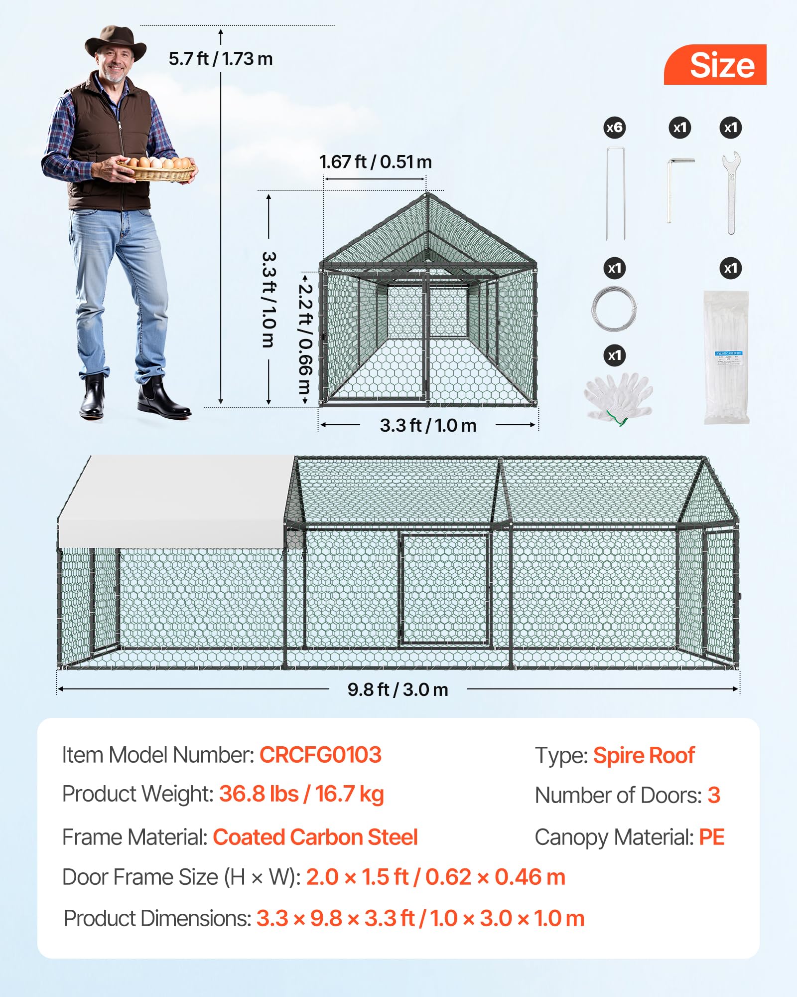 VEVOR spire roof and waterproof tarp protect birds from rain.
