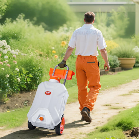 VEVOR wheeled cart enables easy transport across lawns and paths.