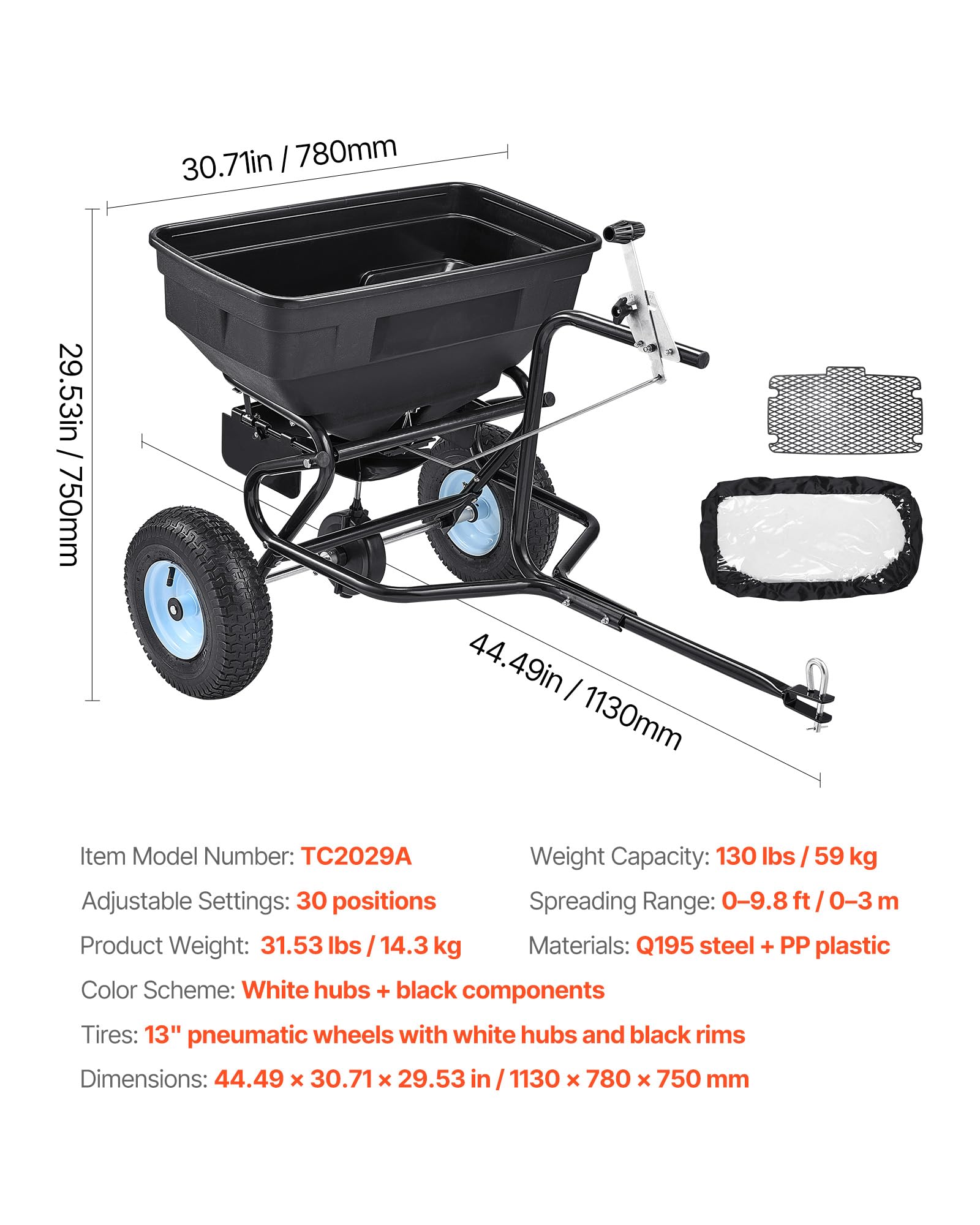 VEVOR all-season spreader for seed, fertilizer, and ice melt
