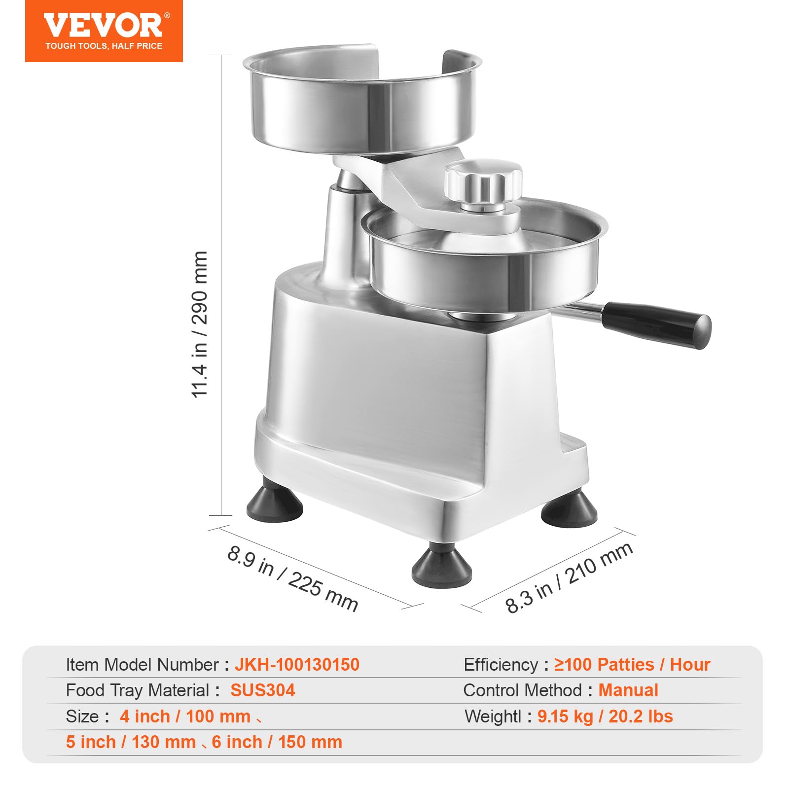 Stainless steel tray and anodized aluminum body resist rust and simplify cleaning.
