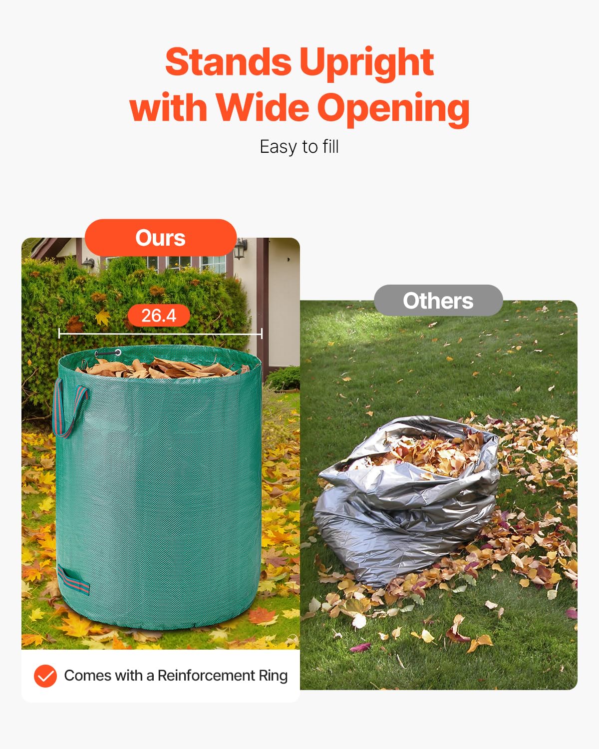 VEVOR stand-up garden leaf bag standing upright for quick loading.