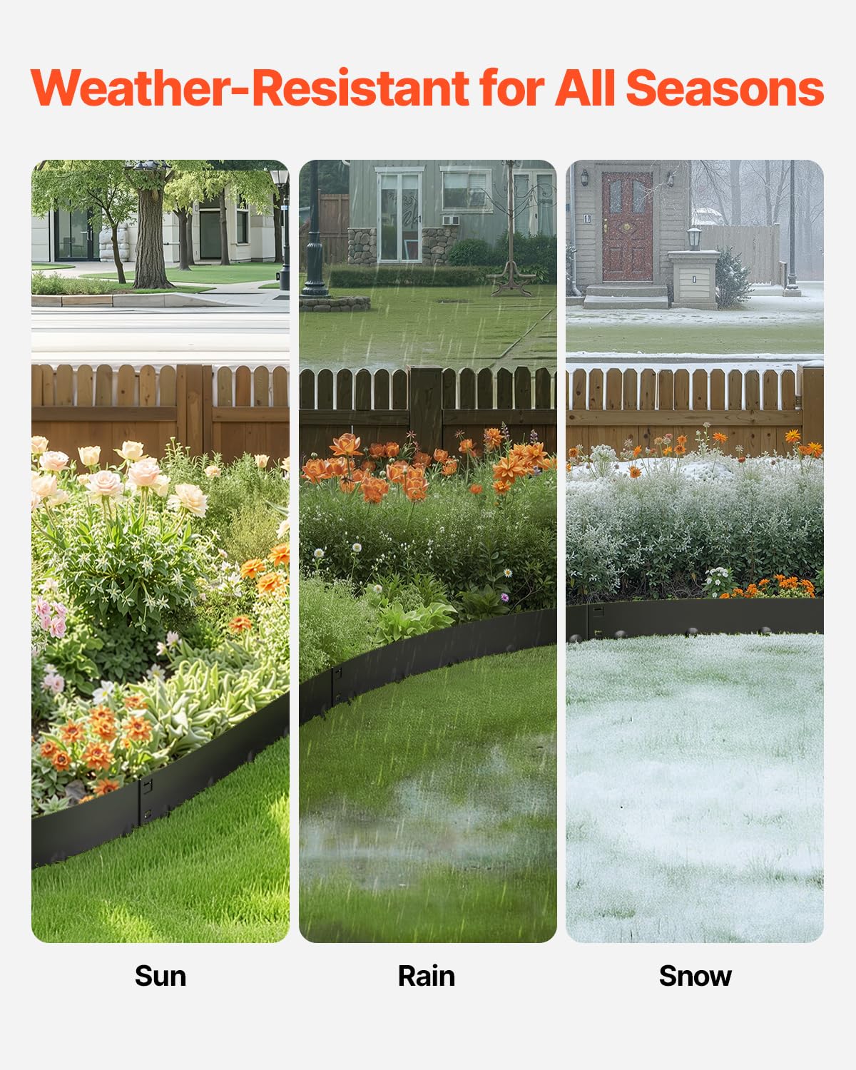 VEVOR steel edging bent to form curved garden shapes.