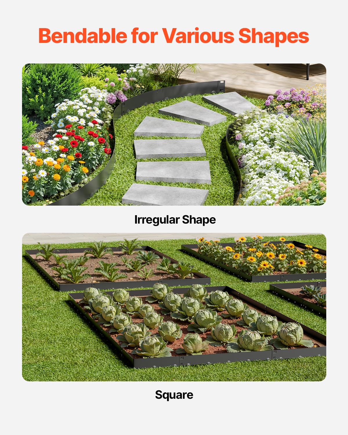 VEVOR galvanized steel resists rust for long-lasting outdoor borders.