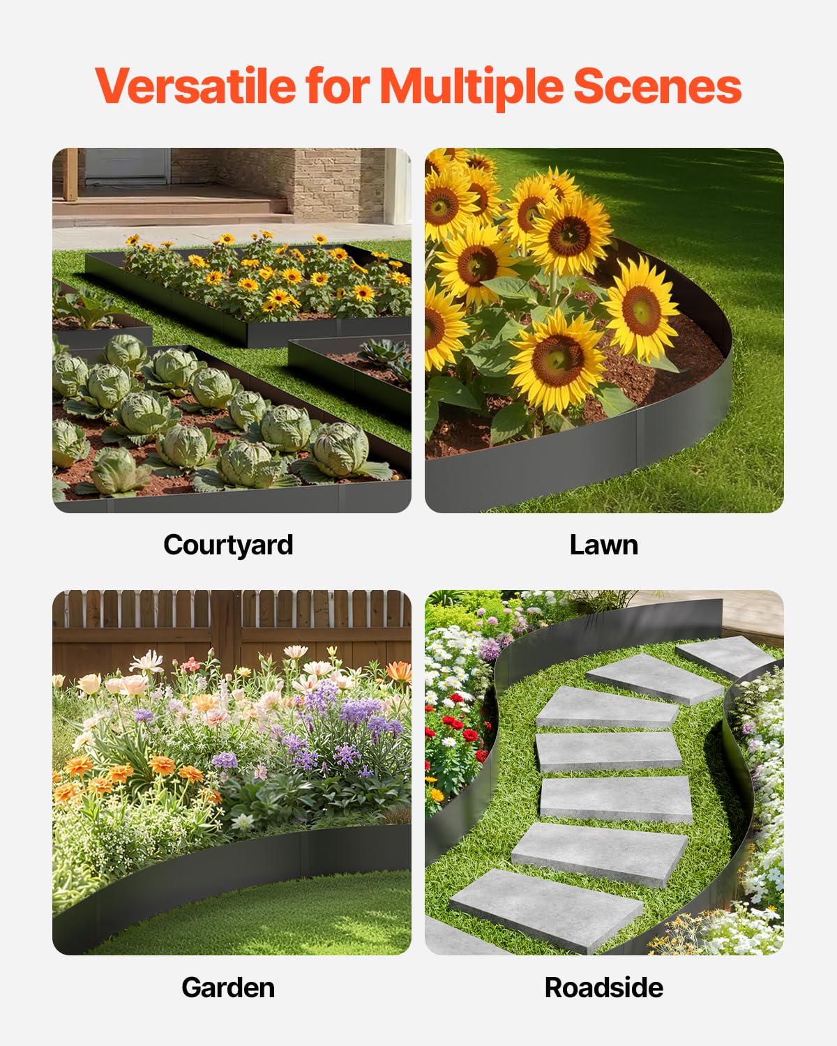 VEVOR Steel Landscape Edging set includes gloves, clips, and an instruction manual.