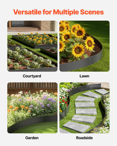 VEVOR Steel Landscape Edging set includes gloves, clips, and an instruction manual.