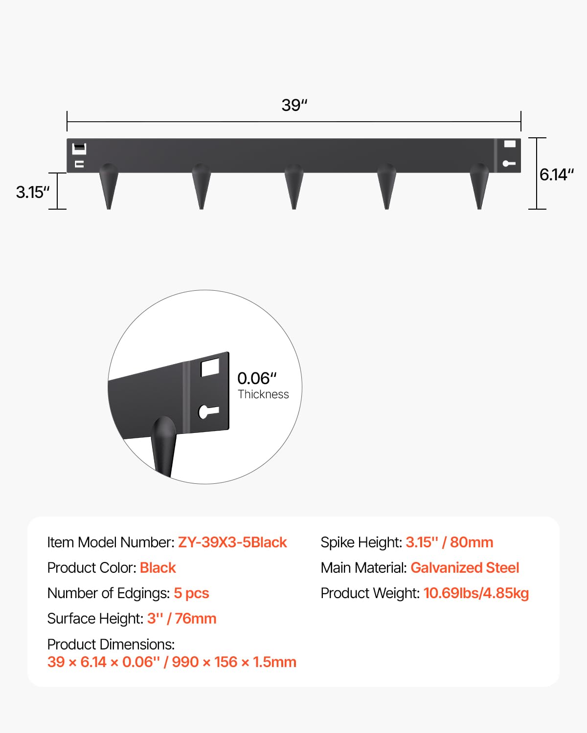 VEVOR weather-proof edging withstands all-season outdoor conditions.