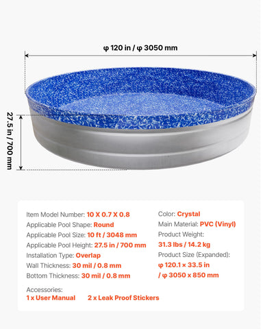 VEVOR steel-sided above-ground pool setup shown with a clean, finished edge