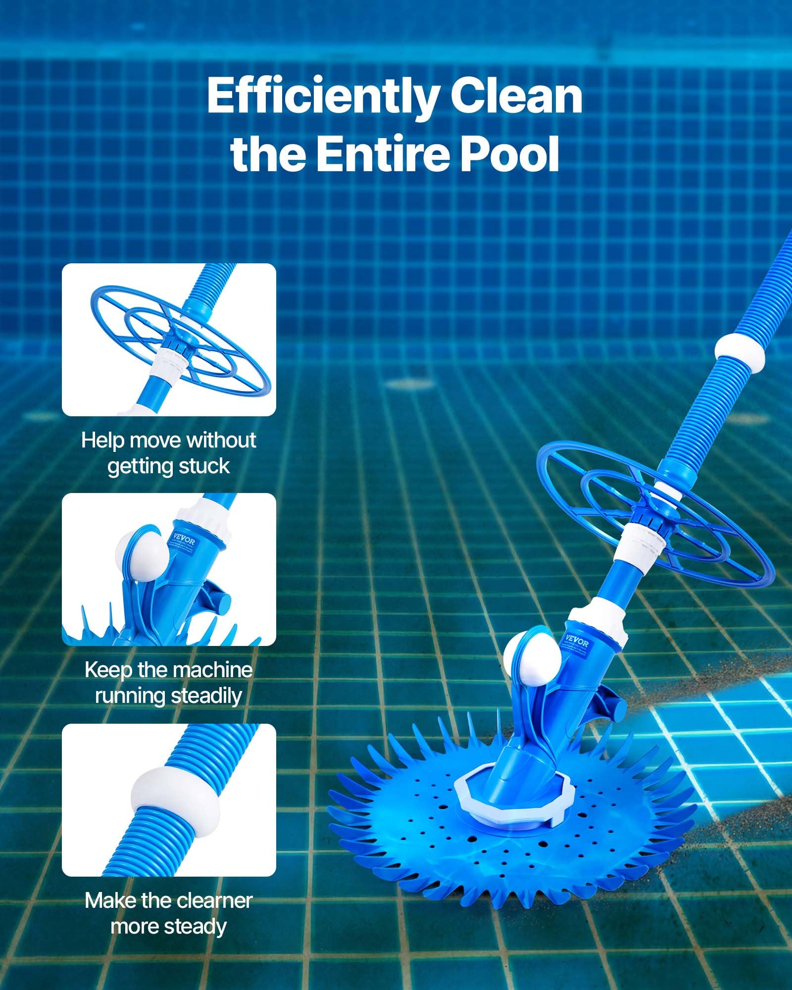 VEVOR suction pool cleaner hose assembly with 12 hoses enabling extended reach for large pools