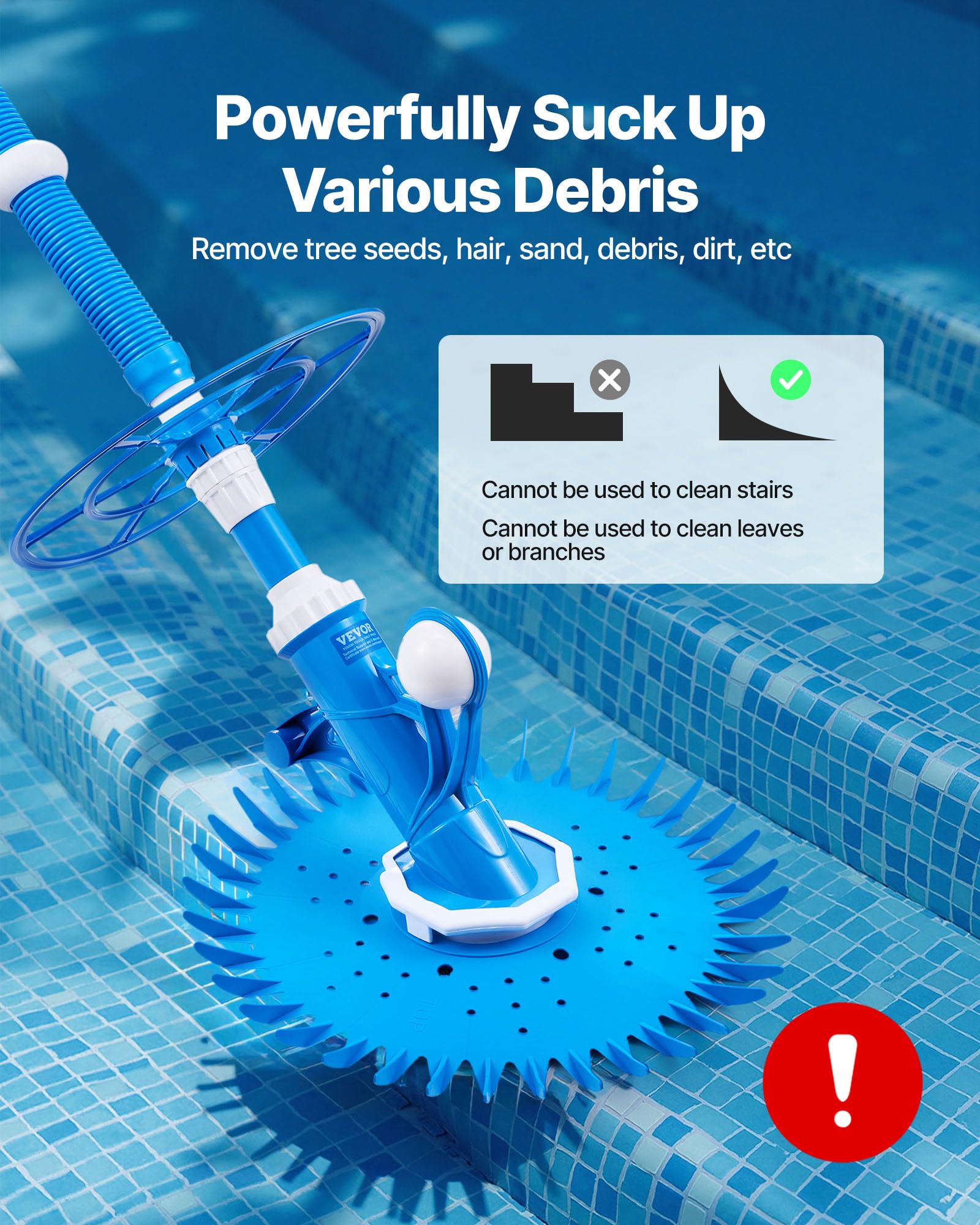 VEVOR suction pool cleaner hose connections illustrate leak-proof joints