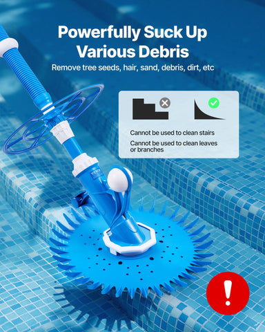VEVOR suction pool cleaner hose connections illustrate leak-proof joints