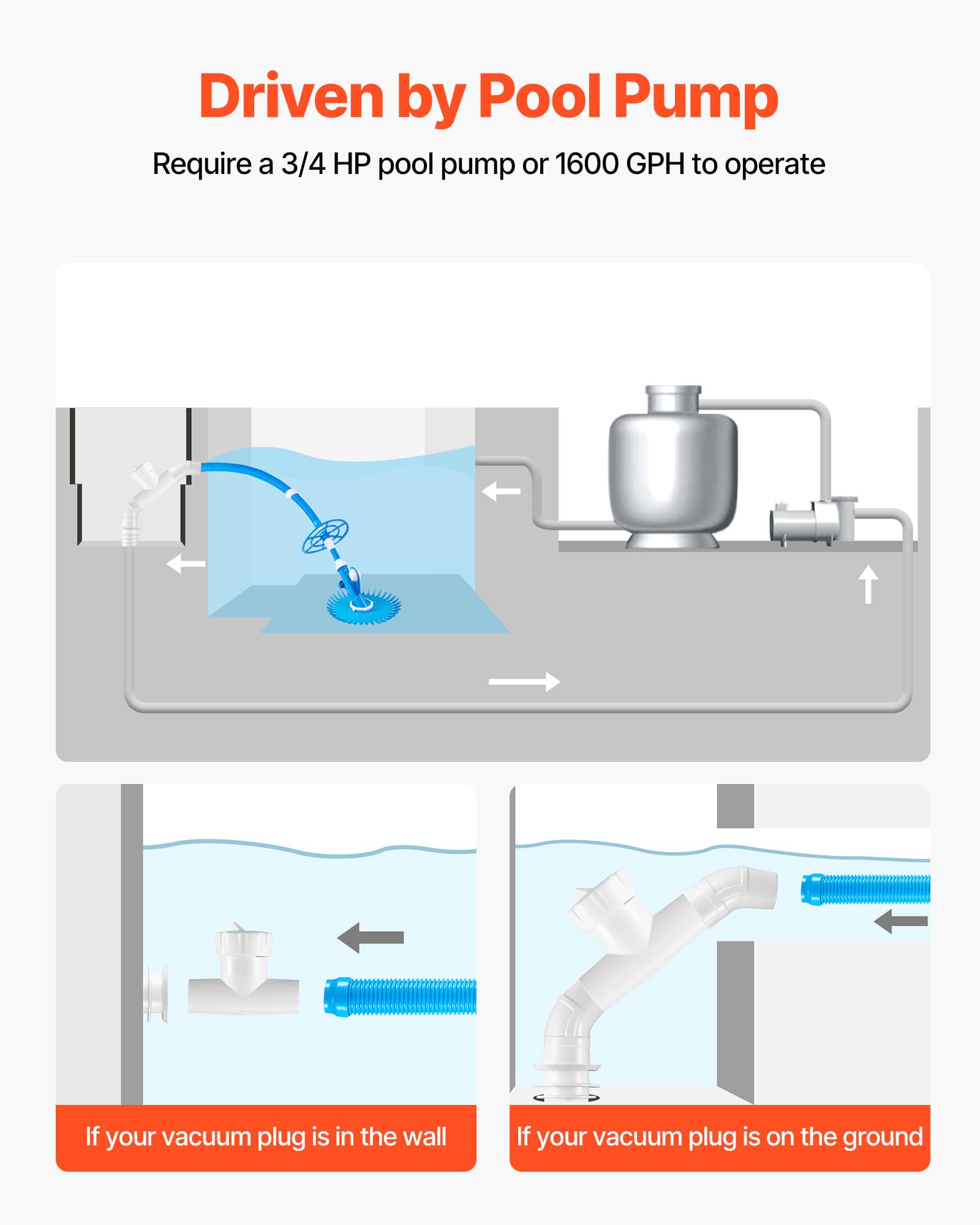 VEVOR suction pool cleaner quiet diaphragm system reduces noise during operation