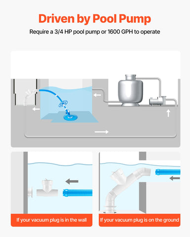 VEVOR suction pool cleaner quiet diaphragm system reduces noise during operation