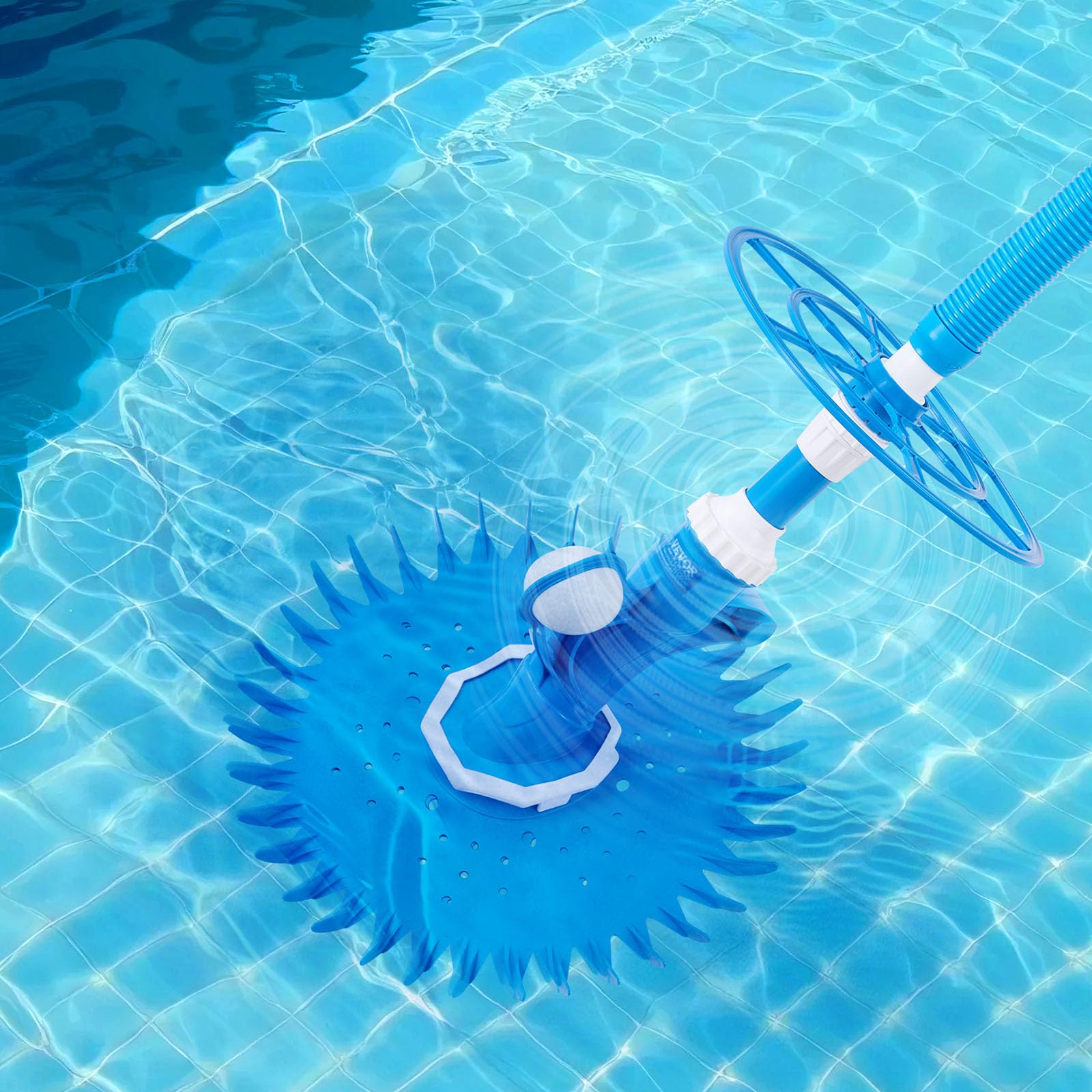 VEVOR suction pool cleaner works on tile, vinyl, fiberglass, and concrete surfaces
