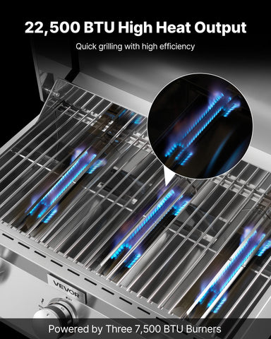 VEVOR Tabletop Gas Grill burners-lit demonstrates ignition and heat ready for quick searing