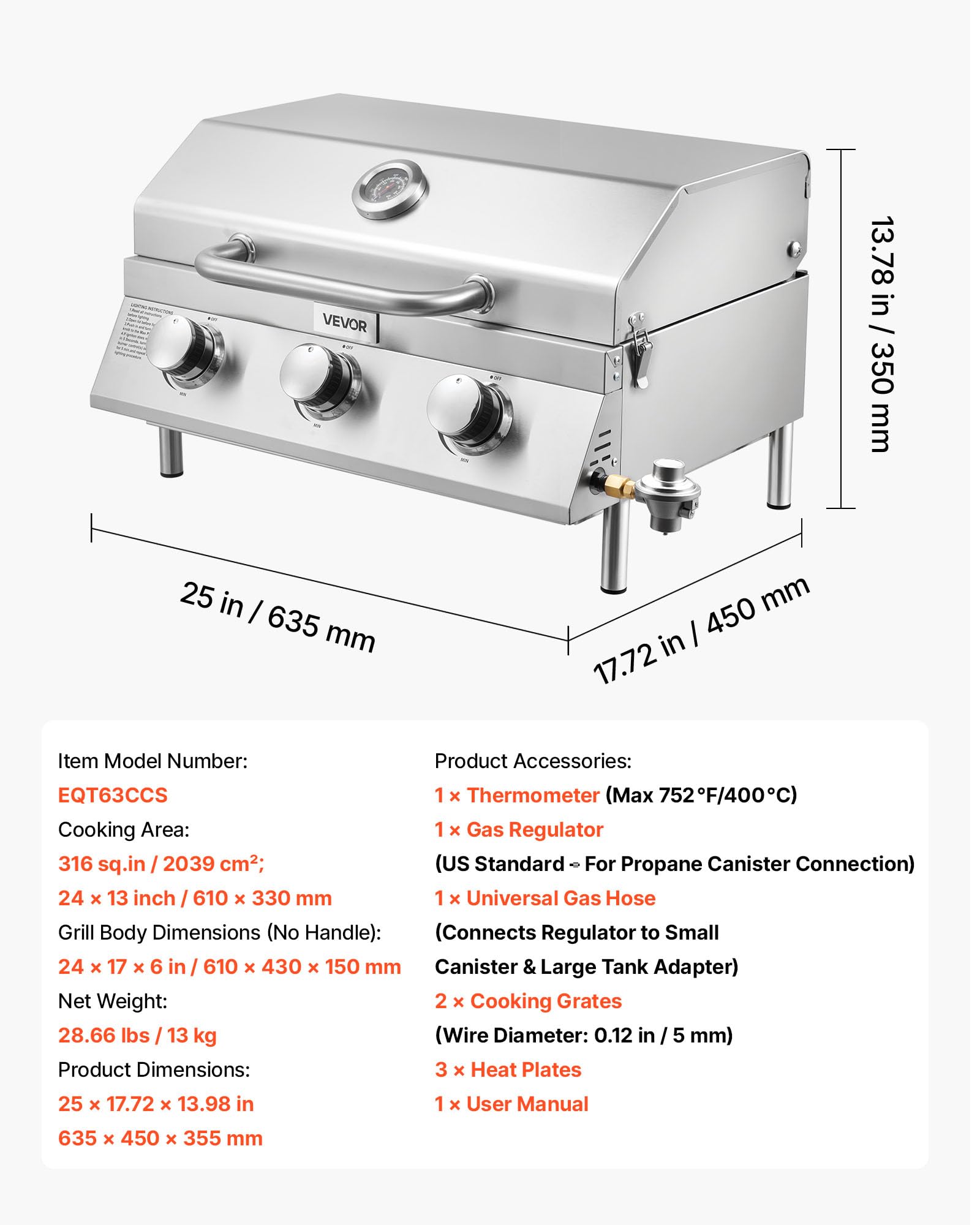 VEVOR Tabletop Gas Grill dual-gas-connections offers propane or natural gas flexibility
