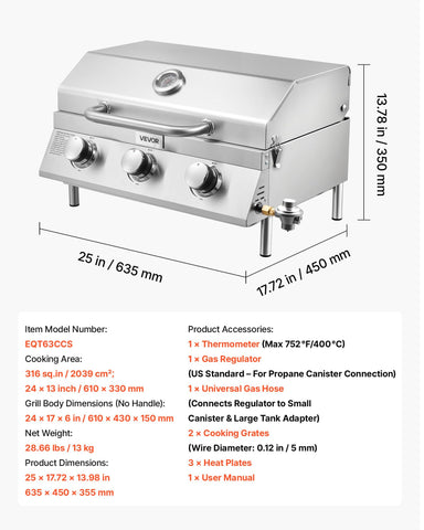 VEVOR Tabletop Gas Grill dual-gas-connections offers propane or natural gas flexibility