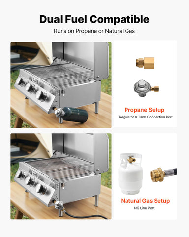 VEVOR Tabletop Gas Grill portable-handle highlights easy transport and secure travel locks