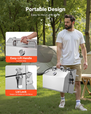 VEVOR Tabletop Gas Grill weatherproof lid illustrates protection against wind and rain