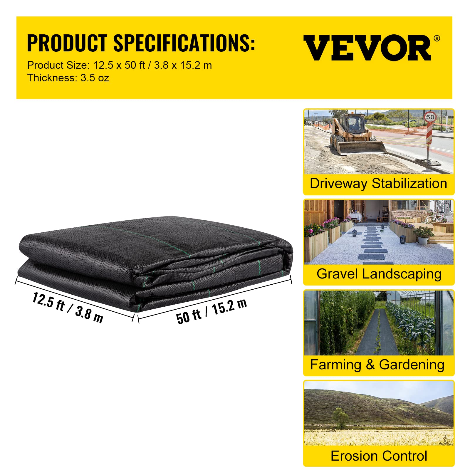 VEVOR 600 lbs tensile strength supports heavy loads and stabilizes gravel.