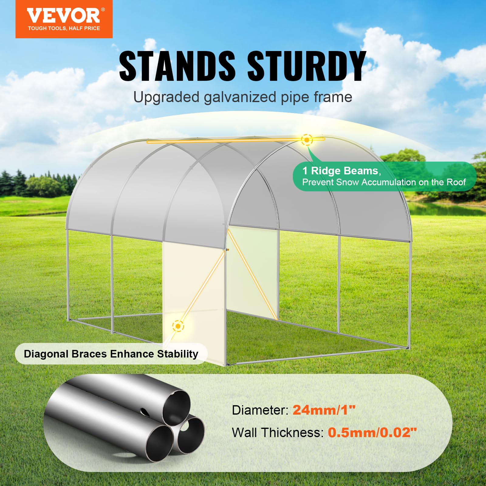 VEVOR thick-140gsm PE cover provides weather resistance and plant protection