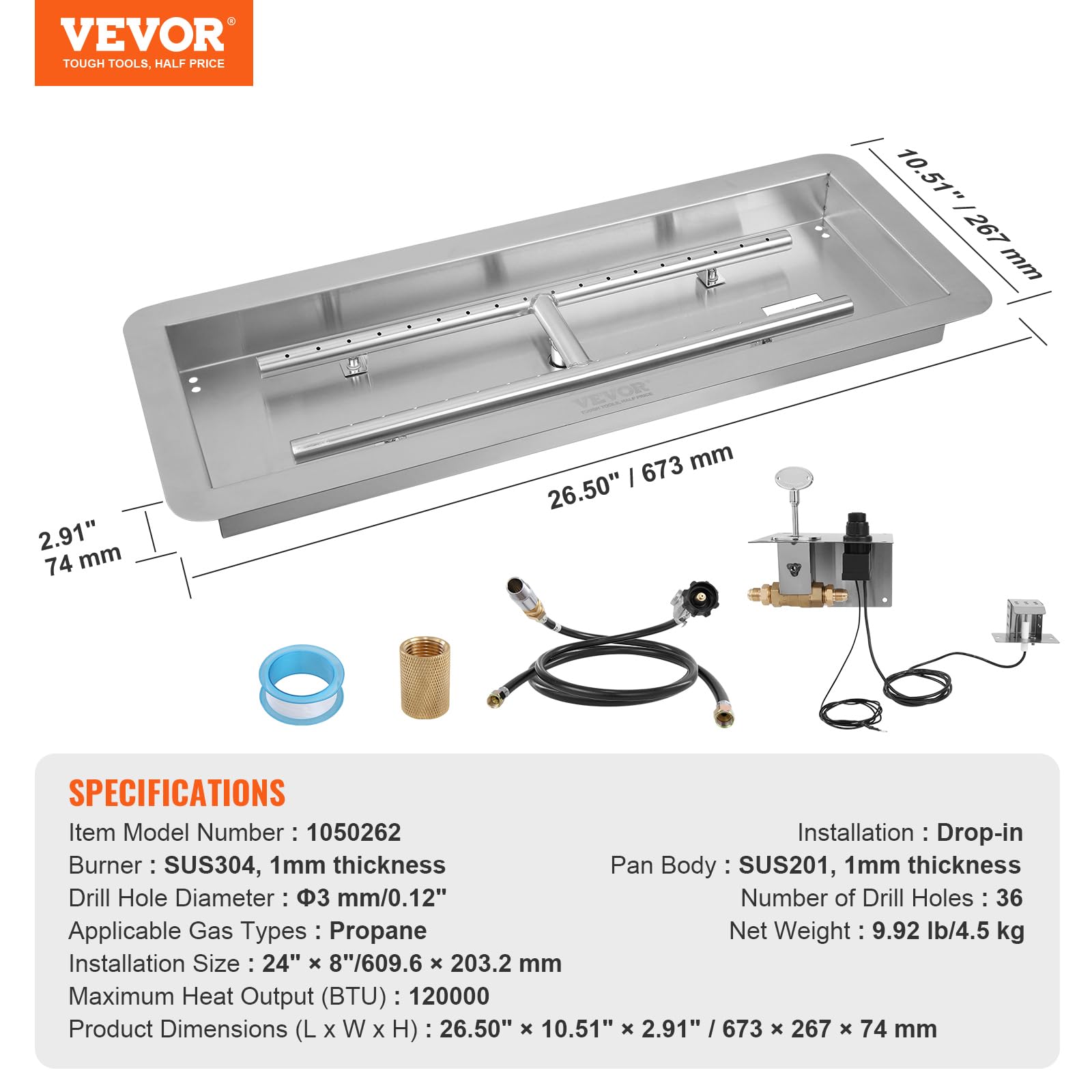VEVOR threaded connector simplifies installation with standard propane fittings