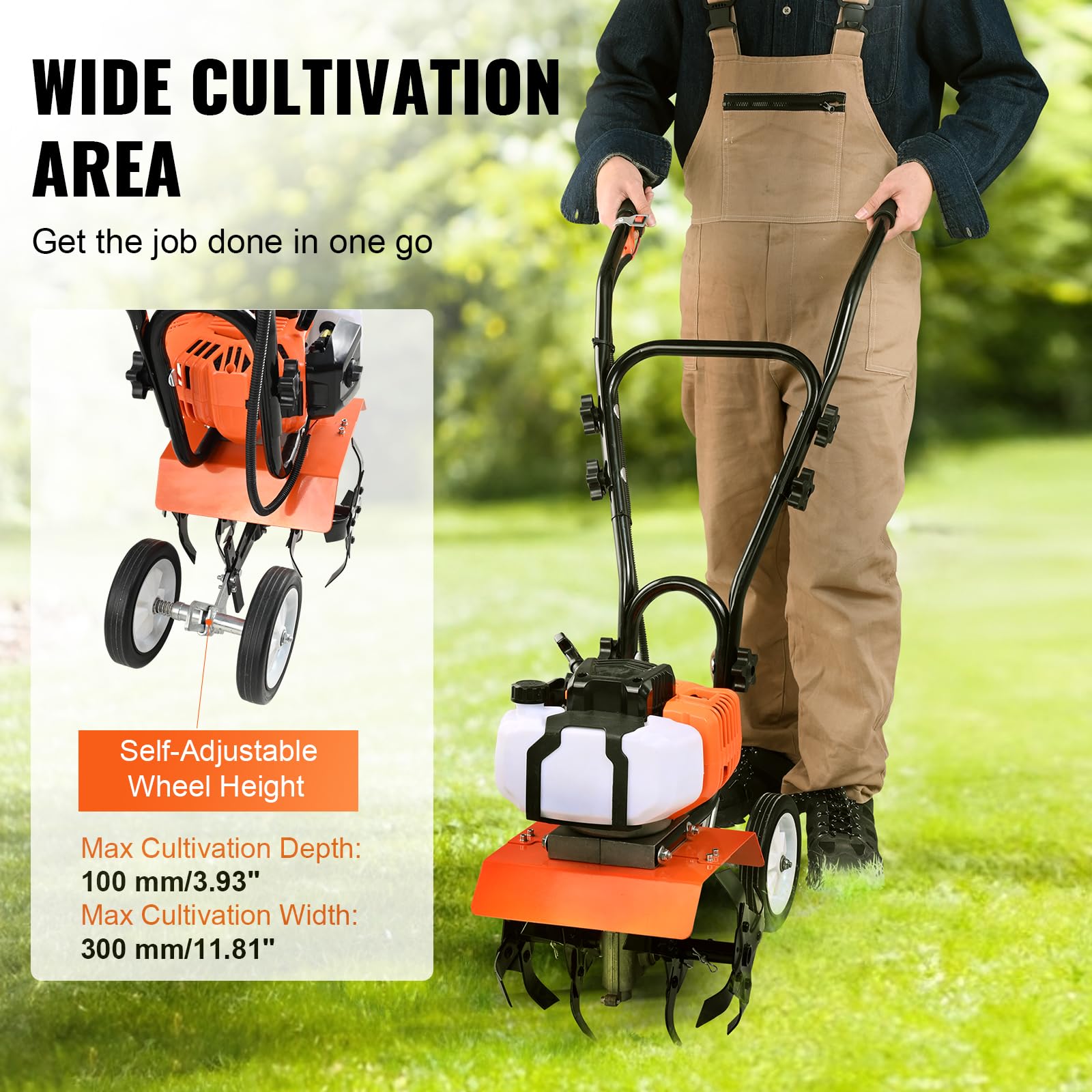 VEVOR Tiller Cultivator 5.8 inch drive wheels ease movement over soil