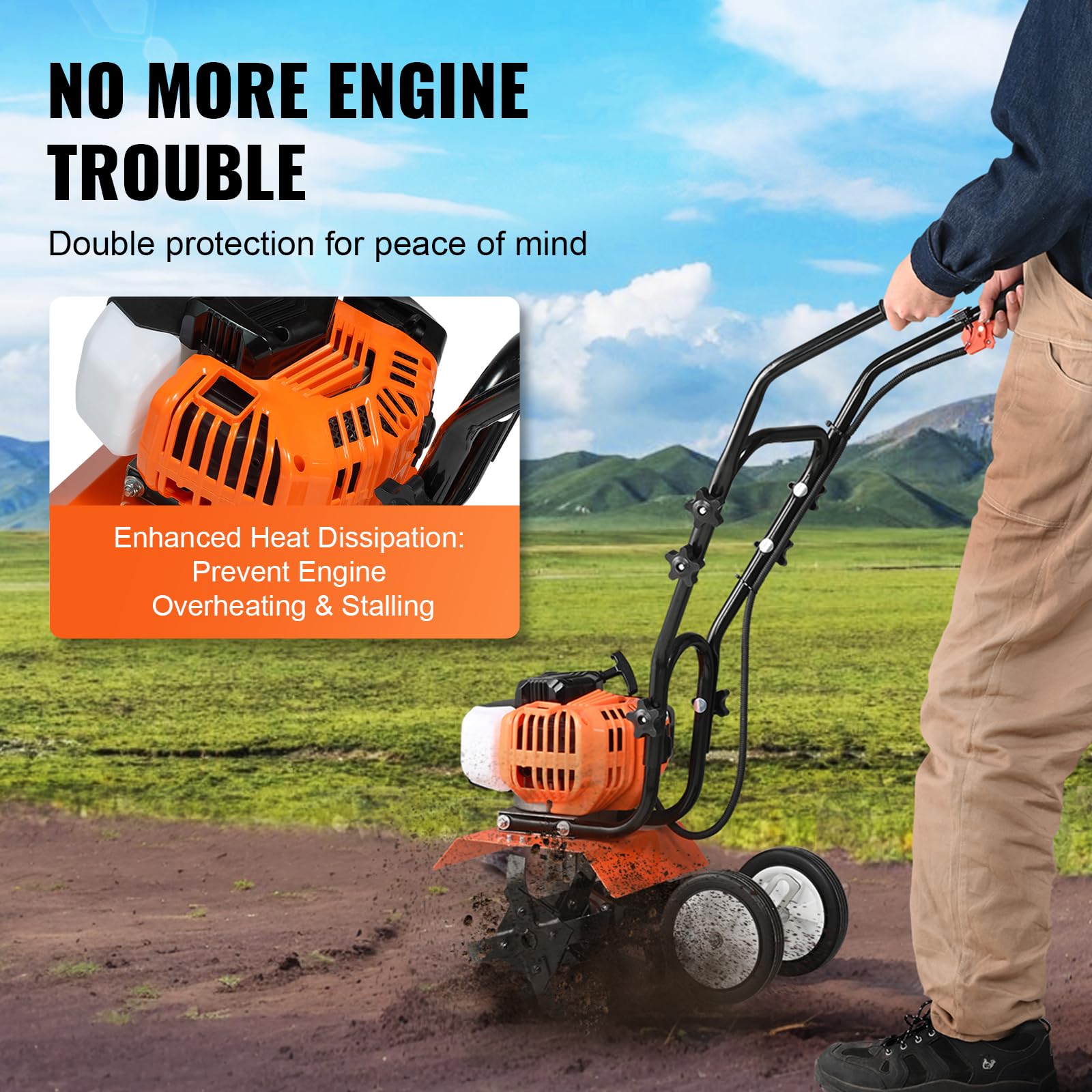 VEVOR Tiller Cultivator adjustable skid height helps set depth precisely