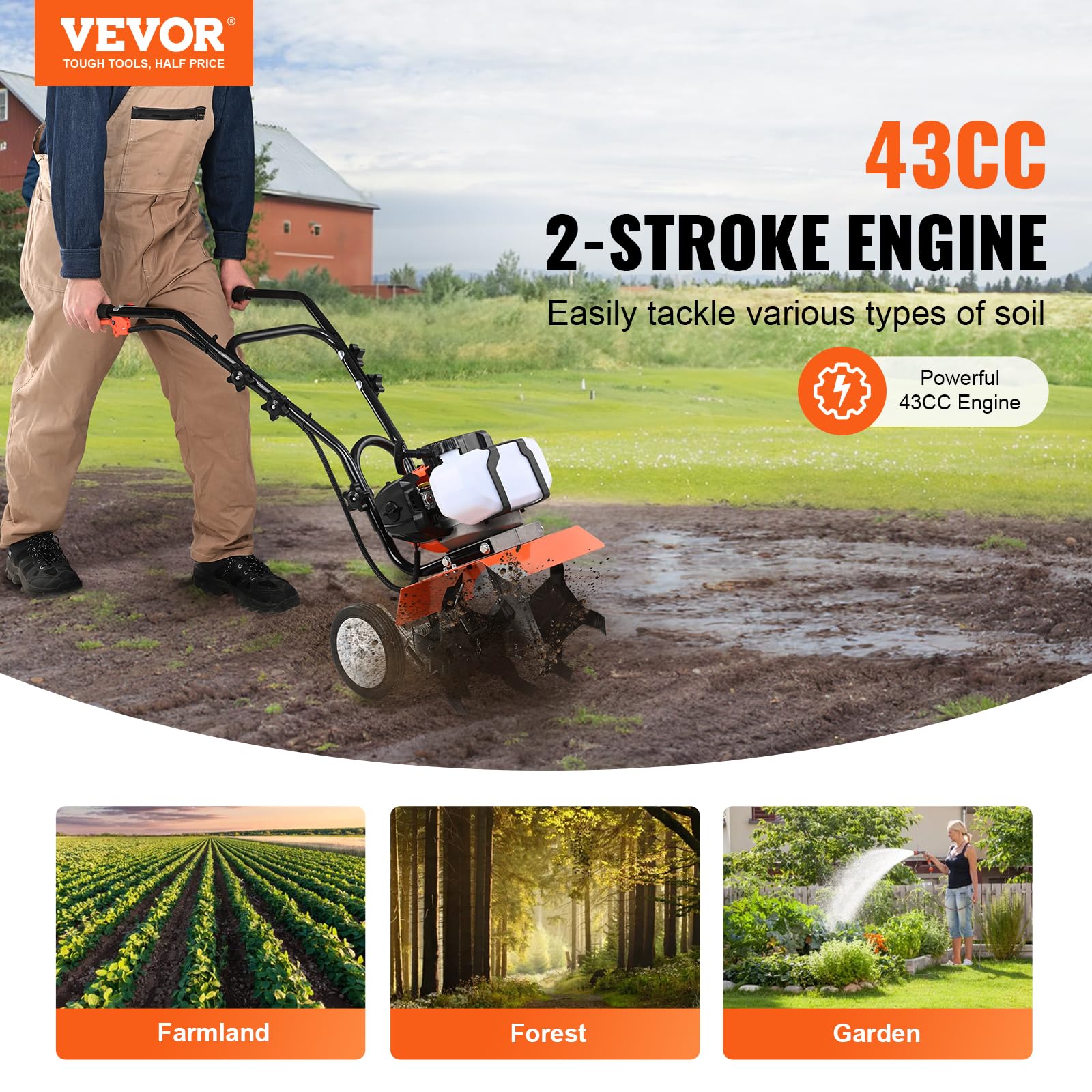 VEVOR Tiller Cultivator four-tine assembly demonstrates soil turning efficiency