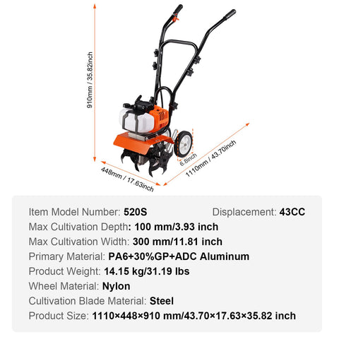 VEVOR Tiller Cultivator packaging content shows complete setup kit