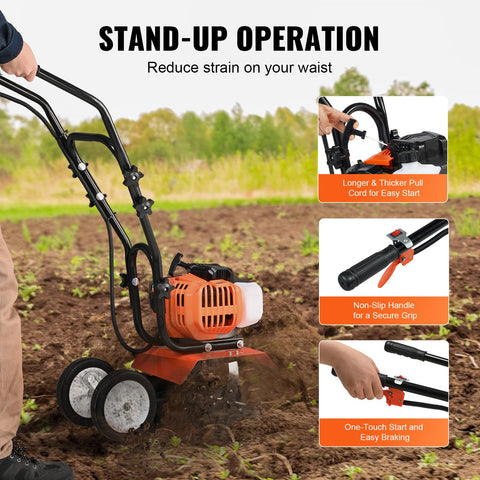 VEVOR Tiller Cultivator stand-up operation reduces user strain during tilling