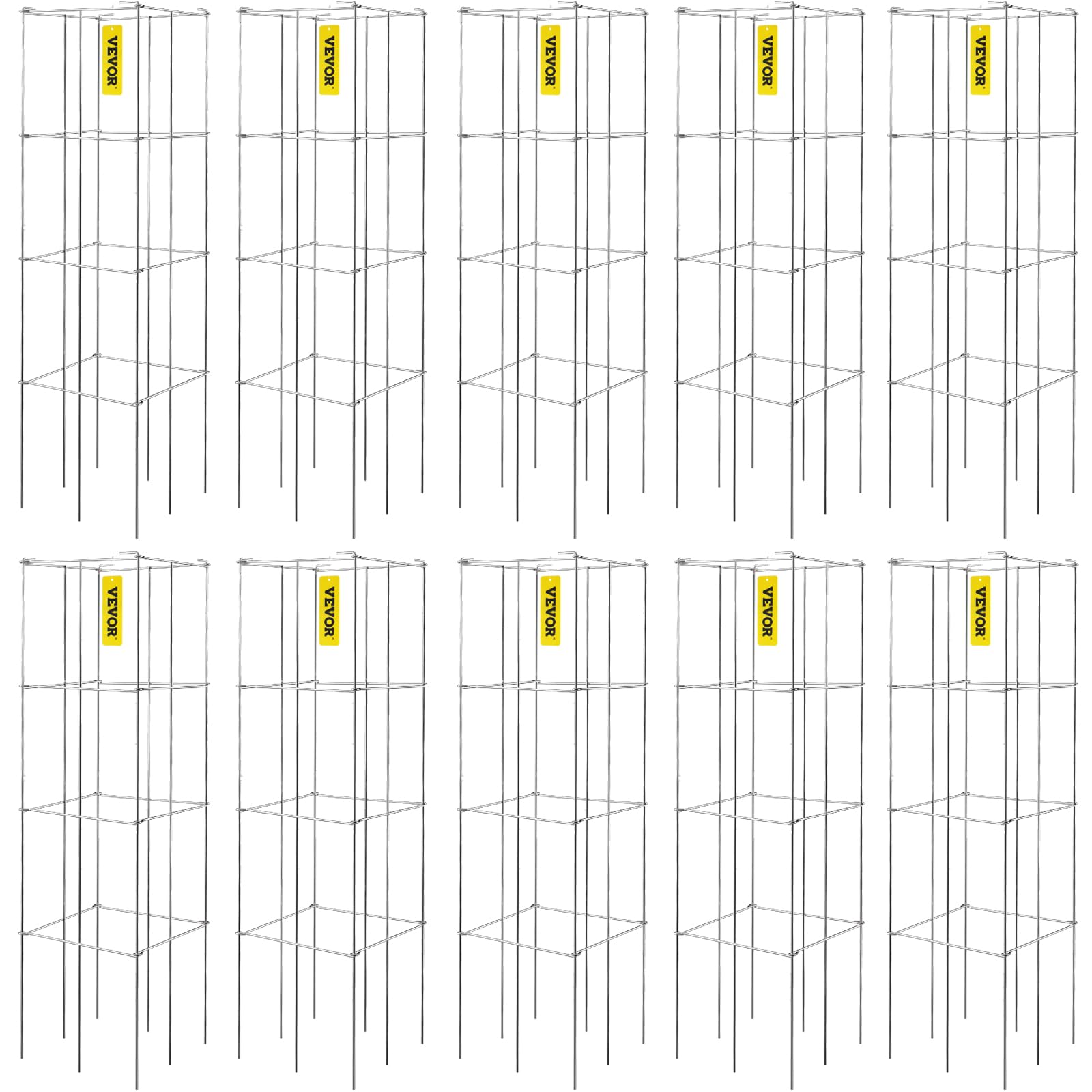 VEVOR tomato cages 3-tier trellis for vertical plant growth.