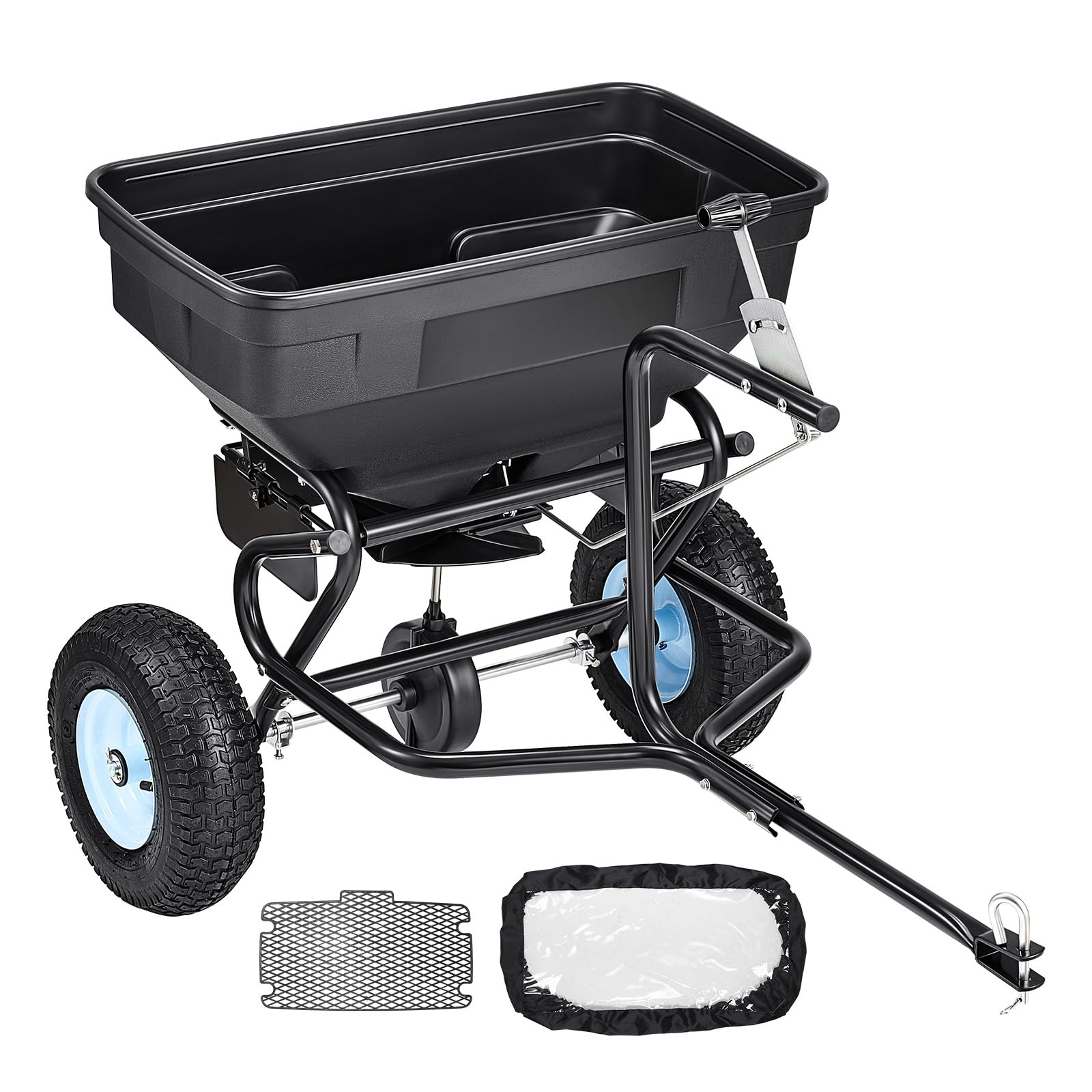 VEVOR tow behind spreader with large hopper for lawn seeding and fertilizing