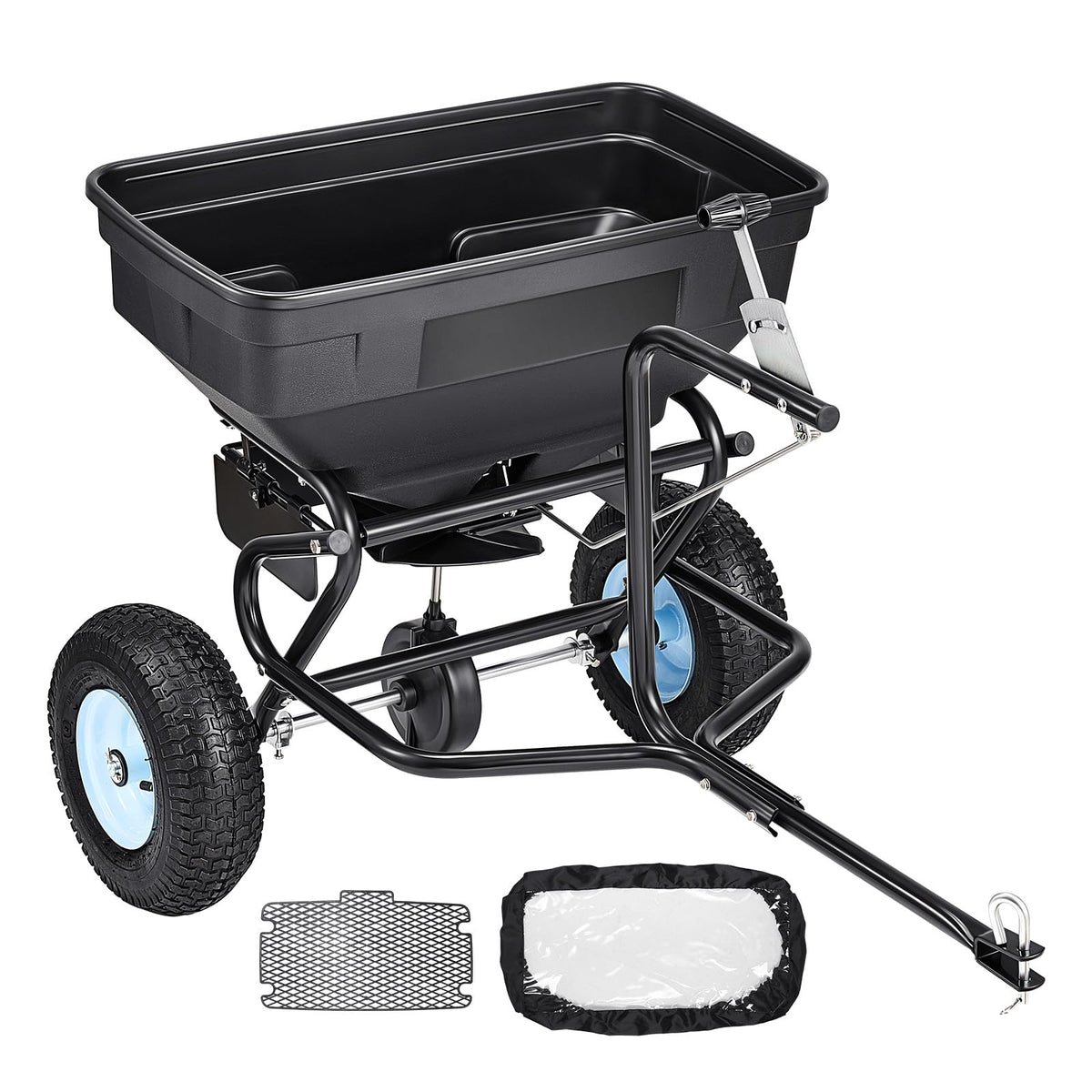 VEVOR tow behind spreader with large hopper for lawn seeding and fertilizing